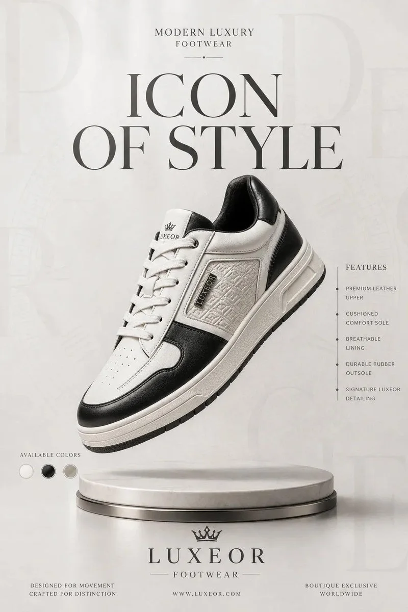 A Vogue-inspired luxury product poster variation with soft studio lighting and boutique branding at the bottom.