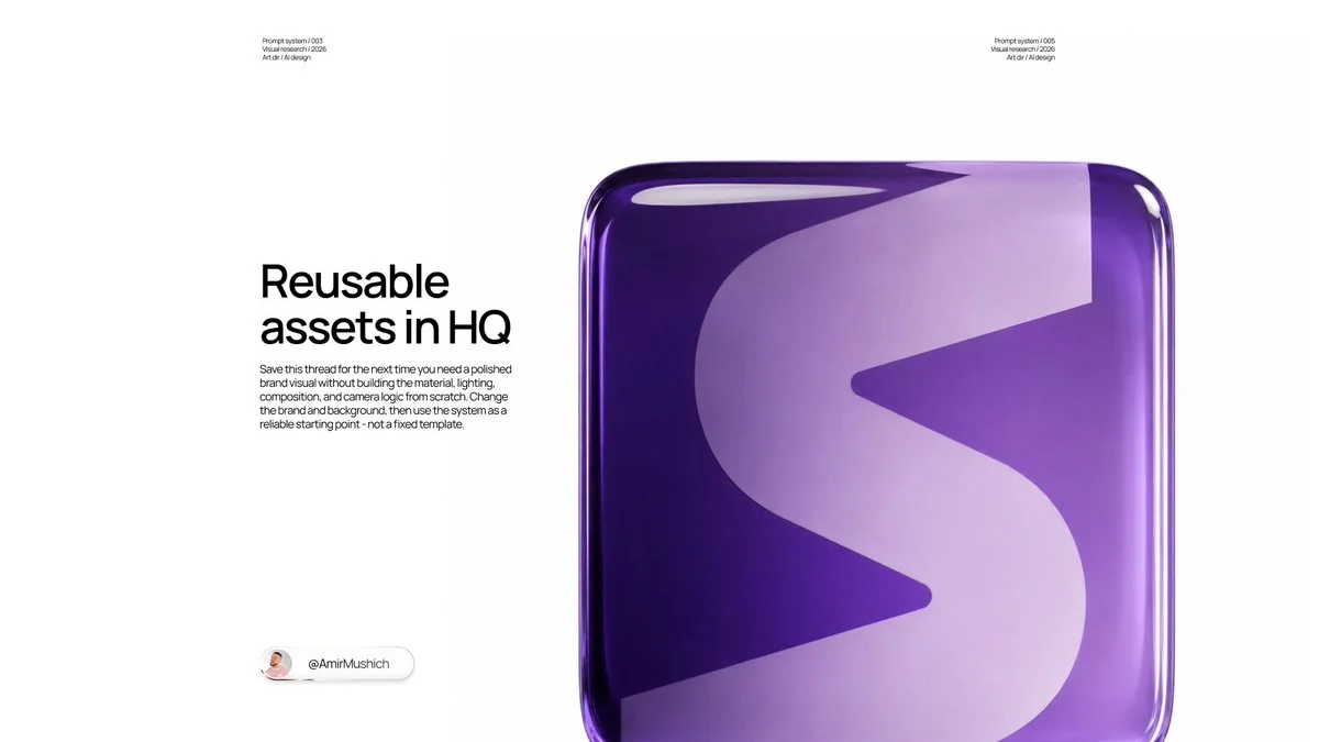 A 3D glass brand icon variation showing a rounded-square transparent glass container with internal logo geometry and studio reflections.