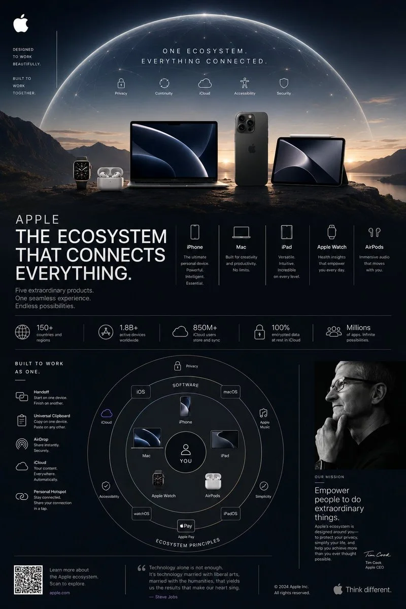 A 4:5 Tesla energy-system poster with a cinematic dusk facility, continuous red pathway through charging/storage/vehicle nodes and editorial headline typography.