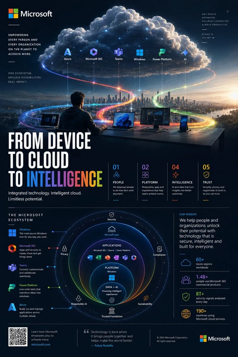 A 4:5 Tesla ecosystem infographic with a dusk hero vehicle scene, red orbital energy network and node diagram for power, storage, mobility and intelligence.
